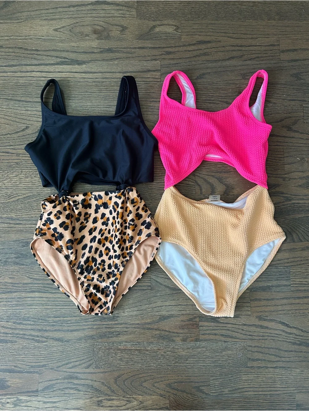 Old Navy Kids One-Piece Swimsuit Set in Black, Hot Pink, Leopard & Tan